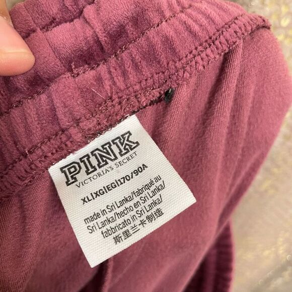 Victoria's Secret Pink Velvet Velour Maroon Heritage Sweatpants Soft Pant XL - Picture 5 of 6